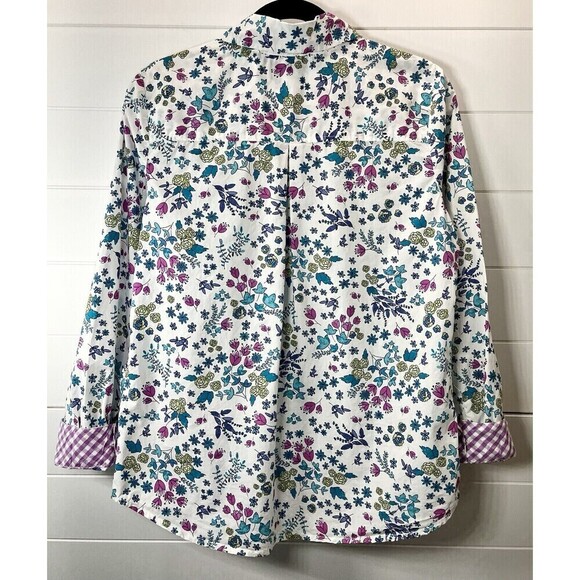 Appleseed Limited Edition Floral Flip Contrast Cuff Top Womens White 10 Office - Picture 5 of 15